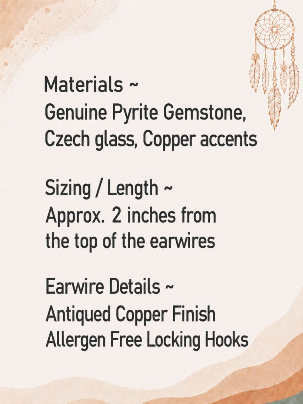 Boho Pyrite Earrings With Copper - Picture 2 of 7